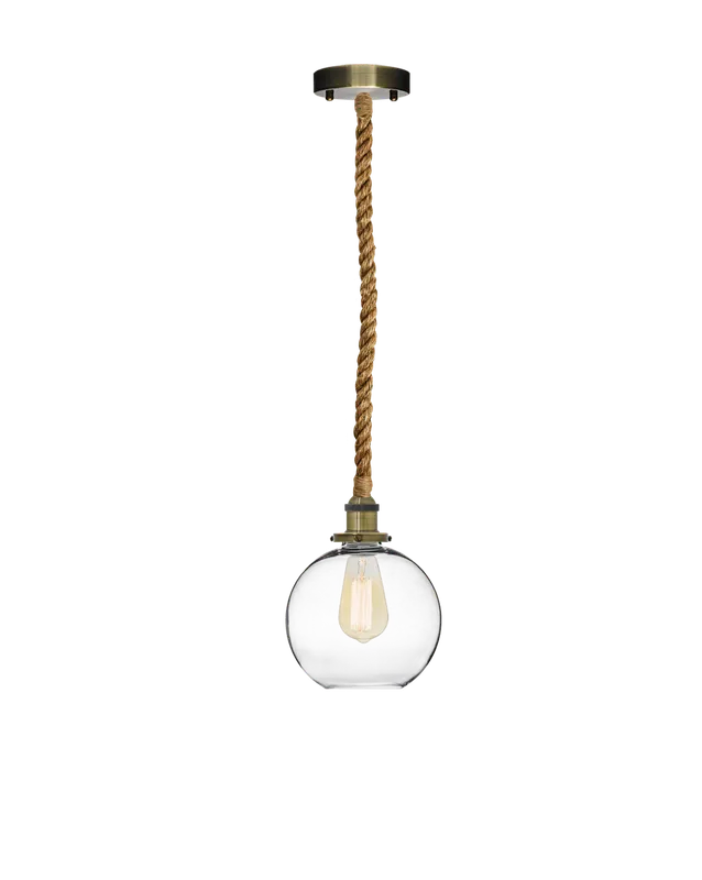 Single Pendant: Manila Rope and Glass Globe Shade — Hangout Lighting LED Pendant Lights  2200K