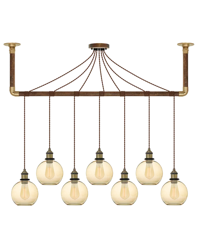 Wrap Chandelier: Brown, Brass and Amber Glass Shade — Hangout Lighting LED Linear Lights 40.0W 