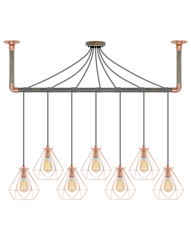 Wrap Chandelier: Grey, Copper and Copper Geometric Shade — Hangout Lighting LED Linear Lights 40.0W 