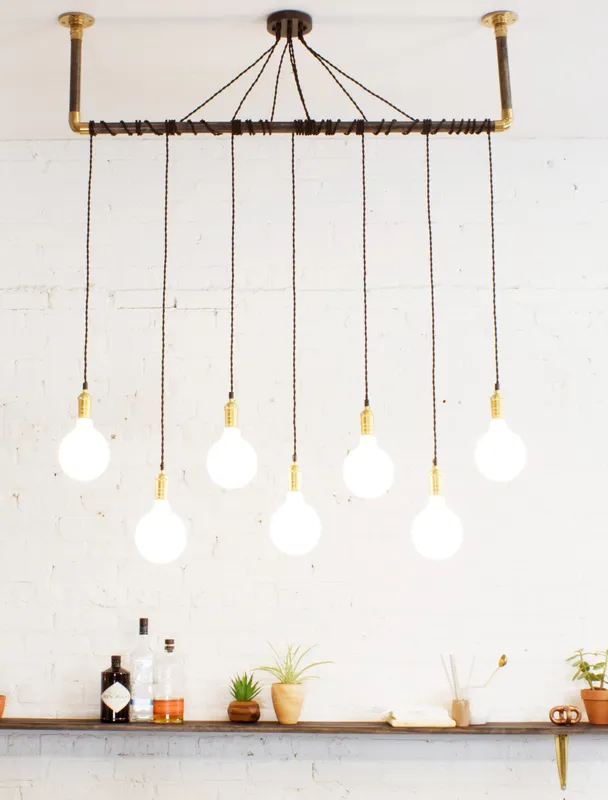 Wrap Chandelier: Black and Brass — Hangout Lighting LED Linear Lights  