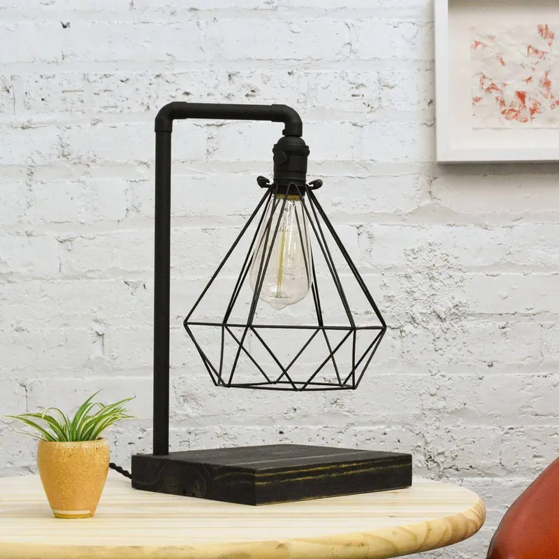 Table Lamp: Black Geometric Cage Industrial Edison Desk Lamp — Hangout Lighting LED General Lighting  