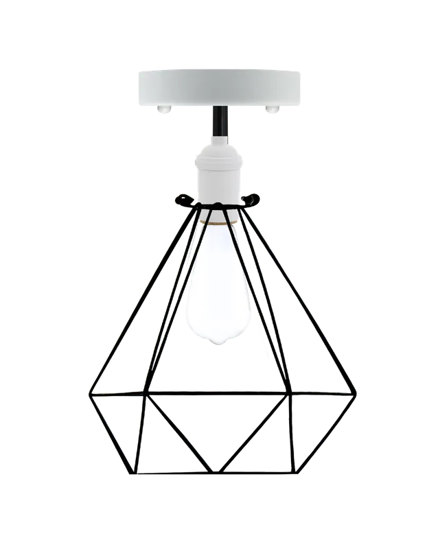 Semi Flush Mount: White with Black Diamond Cage — Hangout Lighting LED Ceiling Lights  