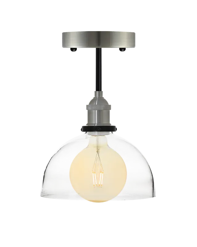 Long Flush Mount: Nickel with Glass Dome Shade — Hangout Lighting LED Ceiling Lights  