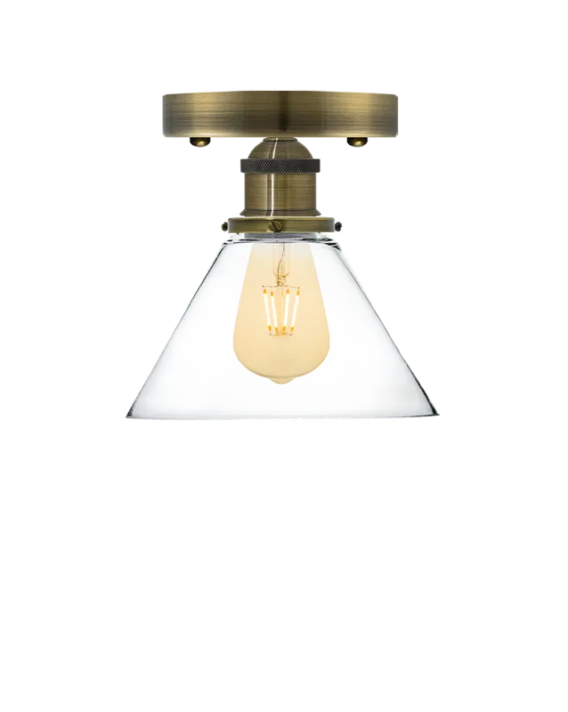 Flush Mount: Antique Brass Glass Cone — Hangout Lighting LED Ceiling Lights  