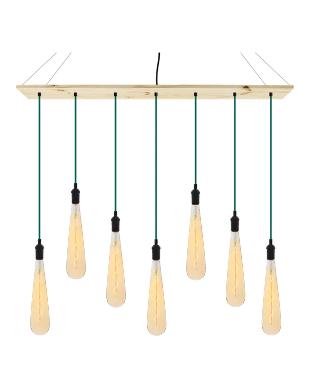 47" x 9" Wood Chandelier: Teal with Amber Teardrops — Hangout Lighting LED Linear Lights  2200K