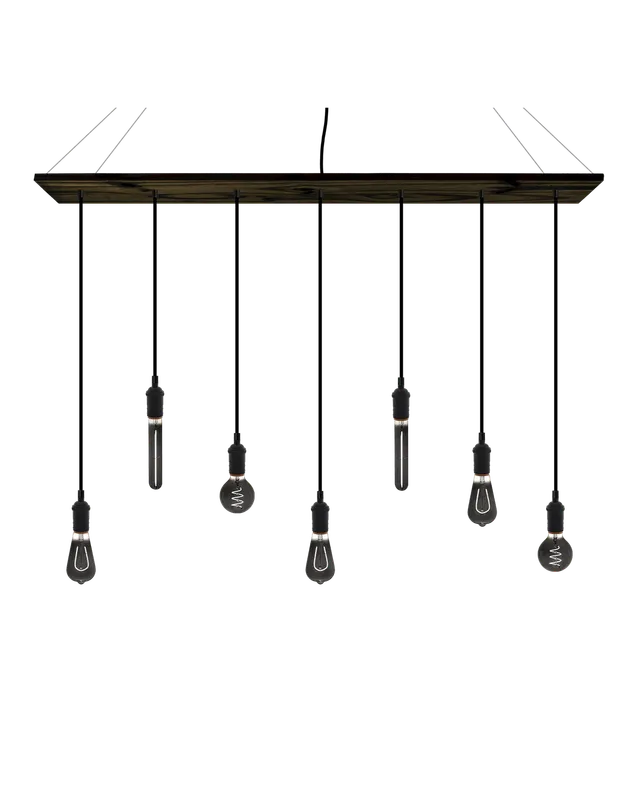 47" x 9" Wood Chandelier: Black with Smoke Bulb Mix — Hangout Lighting LED Linear Lights 4.0W 