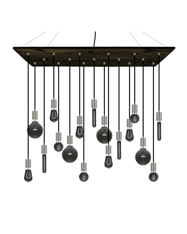 47"x24" Wood Chandelier: Ebony with Smoke Bulb Mix — Hangout Lighting LED Linear Lights 4.0W 