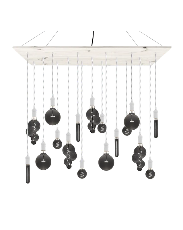 47"x24" Wood Chandelier: White with Smoke Bulb Mix — Hangout Lighting LED Linear Lights 4.0W 