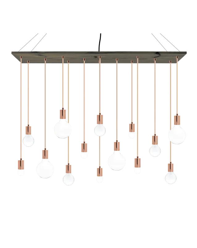 47"x12" Wood Chandelier: Grey and Copper — Hangout Lighting LED Linear Lights  