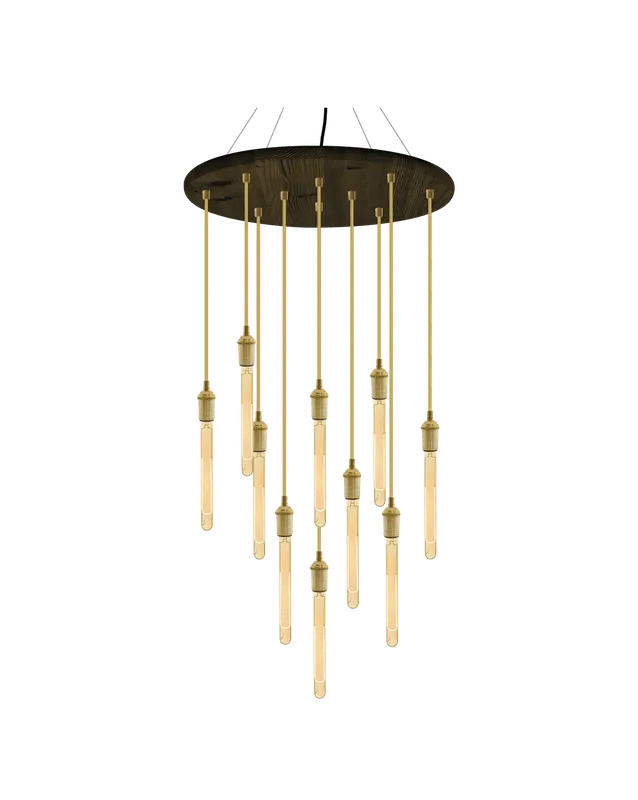 24" Round Wood Chandelier: Gold and Brass — Hangout Lighting LED Pendant Lights  2200K