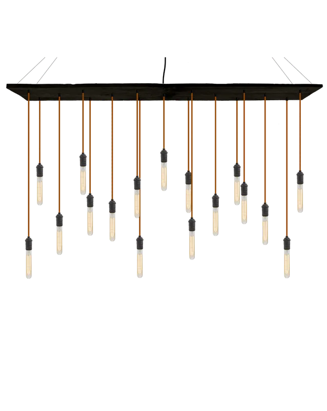 70"x12" Reclaimed Wood Chandelier: Rust and Tube Bulbs — Hangout Lighting LED Linear Lights  2200K