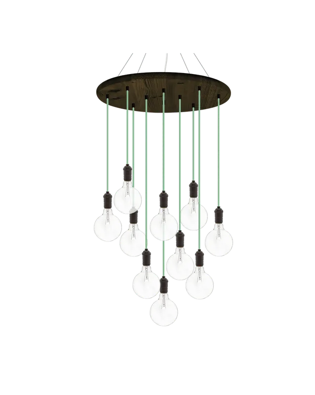 24" Round Wood Chandelier: Mint and Bronze with 5" Clear Globes — Hangout Lighting LED Pendant Lights  3500K