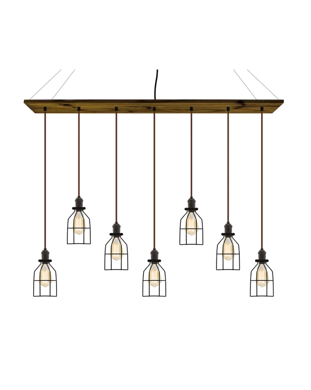 47" x 9" Wood Chandelier: Walnut, Brown, and Black Cages — Hangout Lighting LED Linear Lights  2200K
