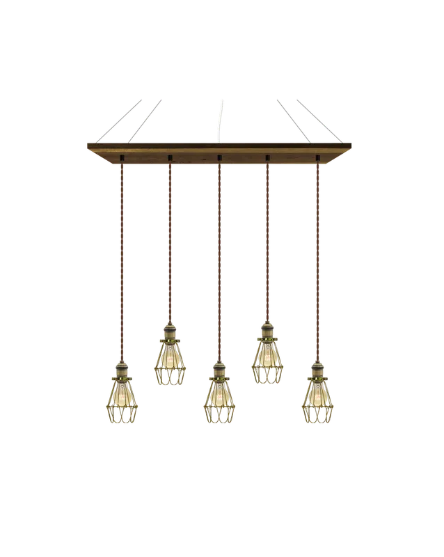 35" x 9" Wood Chandelier: Walnut, Brown, and Brass Cages — Hangout Lighting LED Linear Lights  2200K