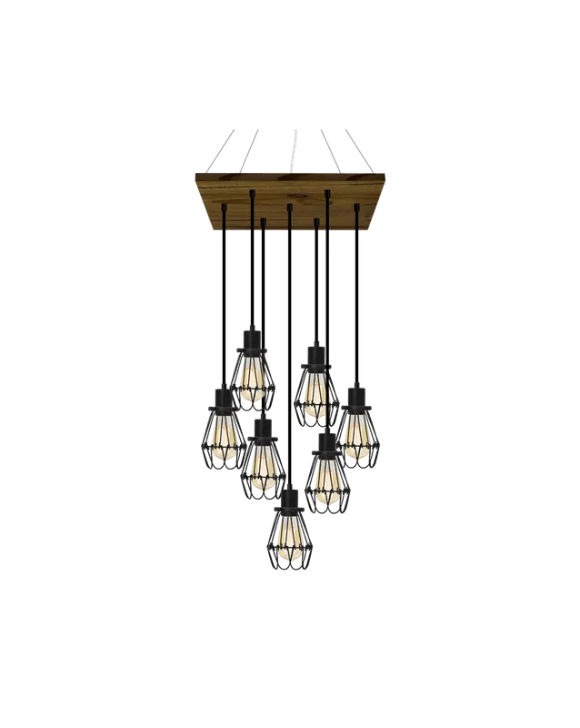 18" Square Wood Chandelier: Black and Black Cages — Hangout Lighting LED Pendant Lights  2200K