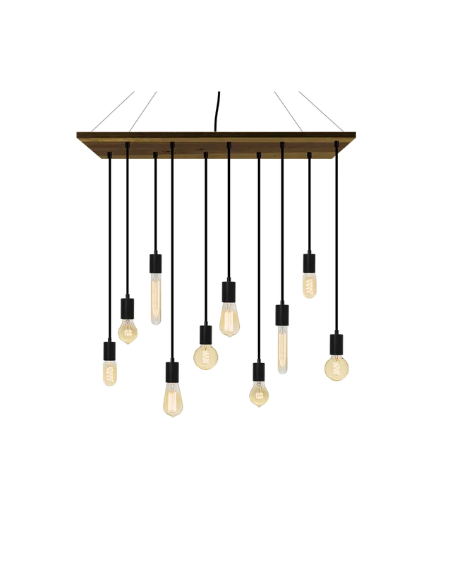 35"x12" Wood Chandelier: Black and Mixed Antique Bulbs — Hangout Lighting LED Linear Lights  