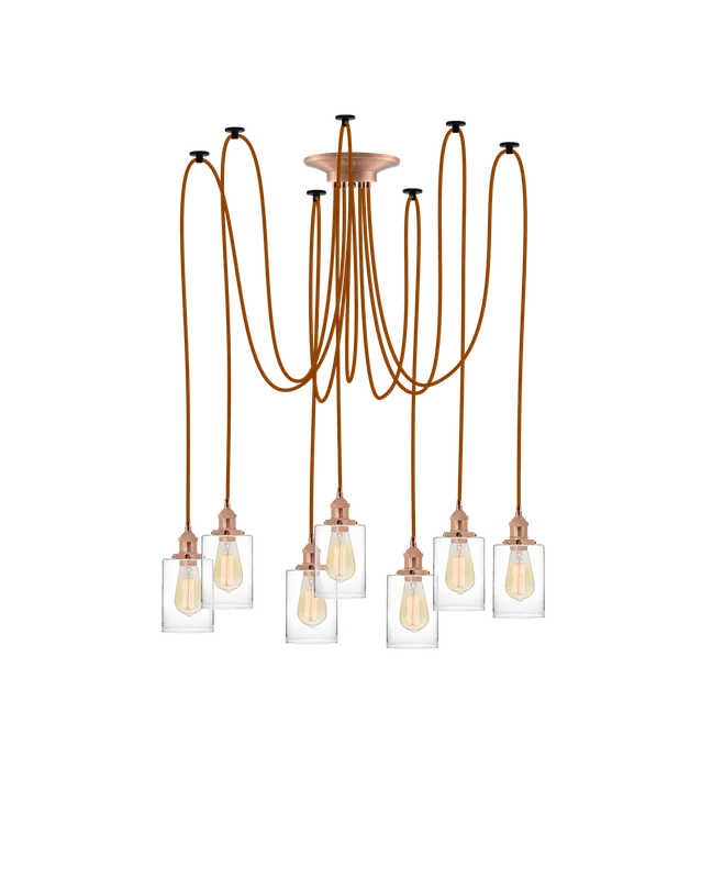 Swag Chandelier: Rust with Glass Cylinder Shades — Hangout Lighting LED Pendant Lights 40.0W 
