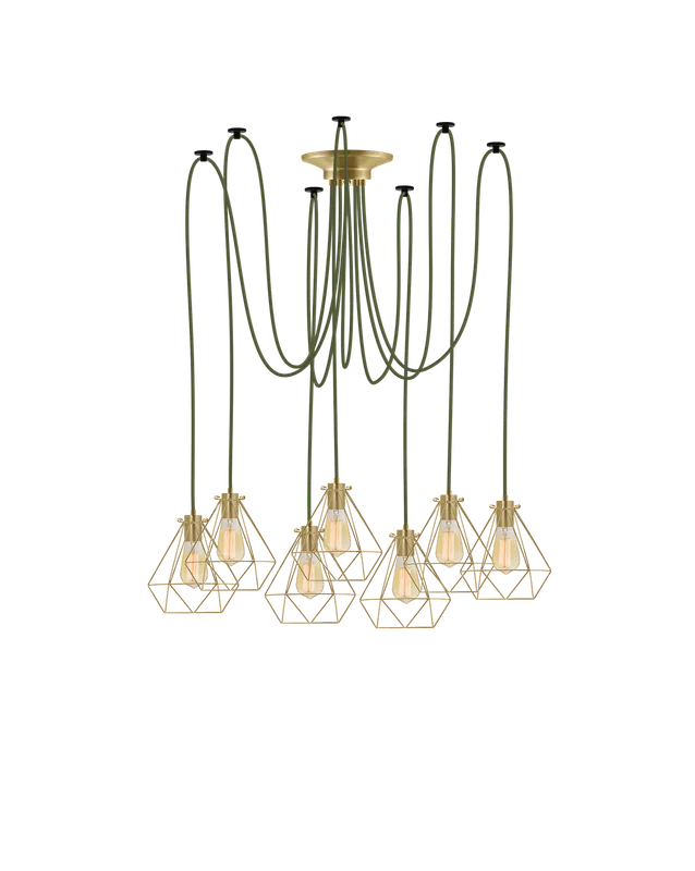 Swag Chandelier: Olive with Brass Diamond Cages — Hangout Lighting LED Pendant Lights 40.0W 