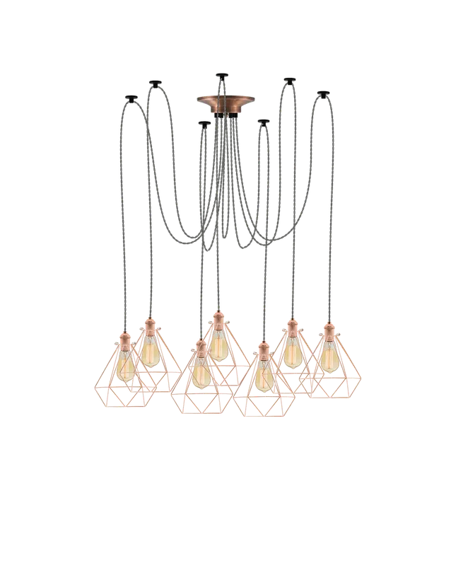 Swag Chandelier: Grey and Copper Diamond Cages — Hangout Lighting LED Pendant Lights 40.0W 