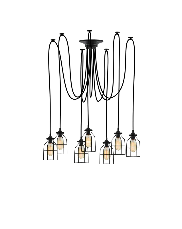 Swag Chandelier: Black with Black Round Cages — Hangout Lighting LED Pendant Lights 40.0W 