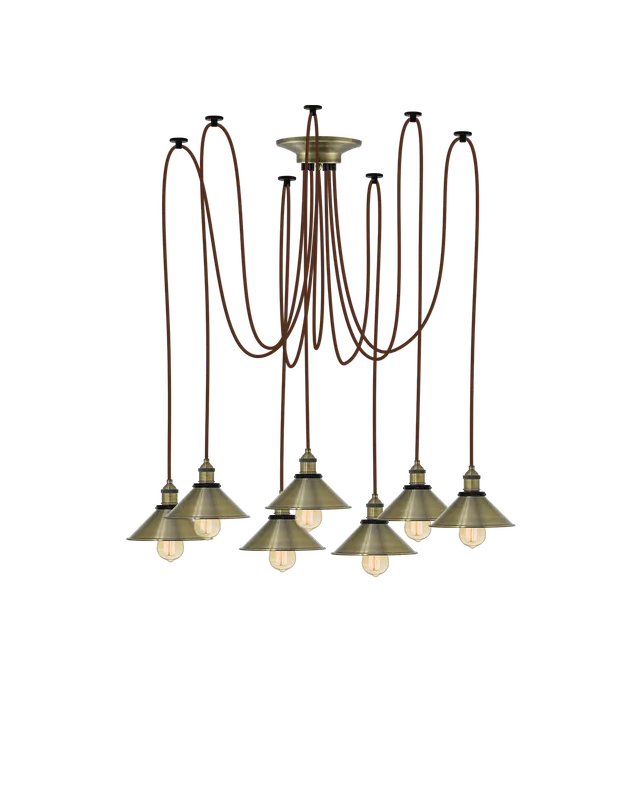 Swag Chandelier: Brown and Antique Cone Shades — Hangout Lighting LED Pendant Lights 40.0W 