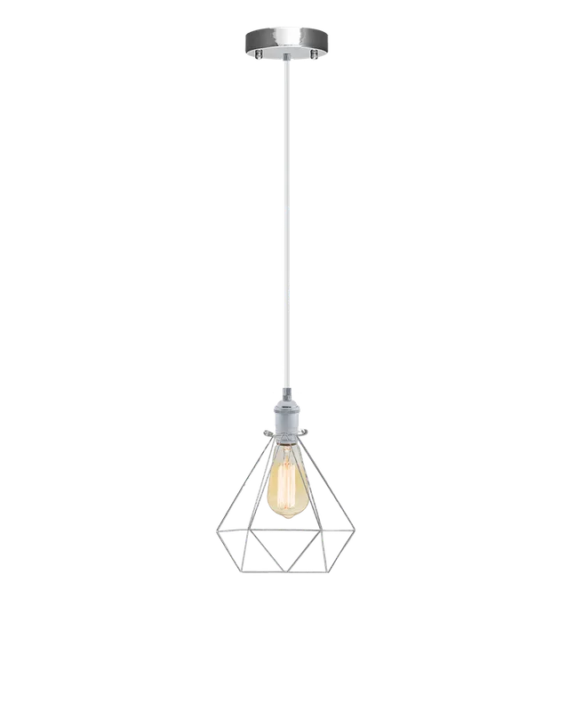 Single Pendant: White and Chrome Diamond Cage — Hangout Lighting LED Pendant Lights  2200K