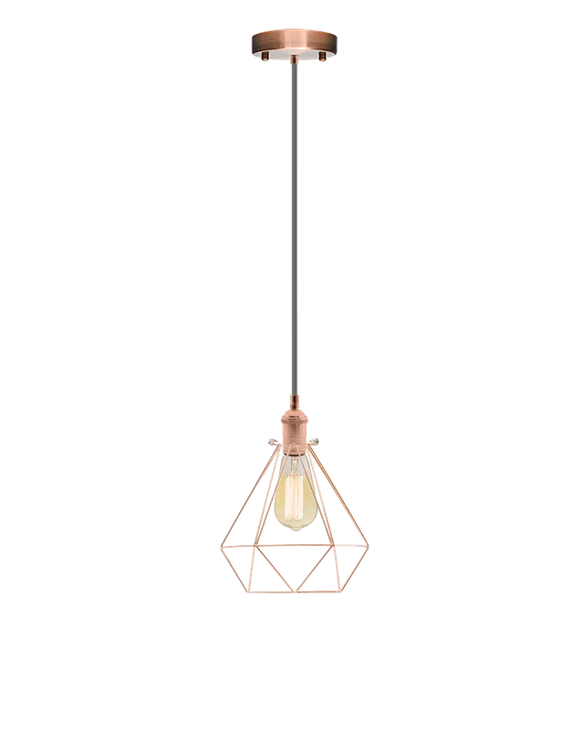 Single Pendant: Grey and Copper Geometric Cage — Hangout Lighting LED Pendant Lights  2200K