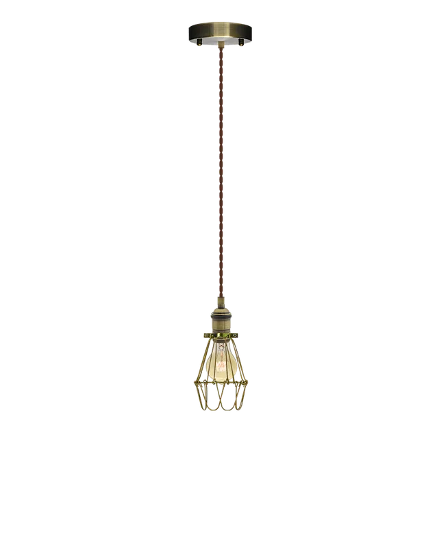 Single Pendant: Brown Twisted and Brass Cage — Hangout Lighting LED Pendant Lights 40.0W 