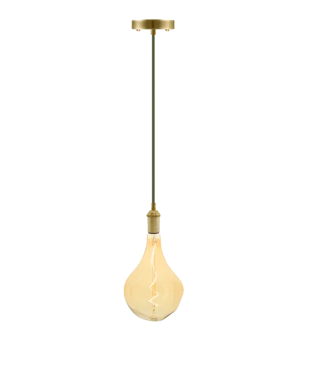 Single Pendant: Olive and Brass with LED XL Uneven Bulb — Hangout Lighting LED Pendant Lights  2200K