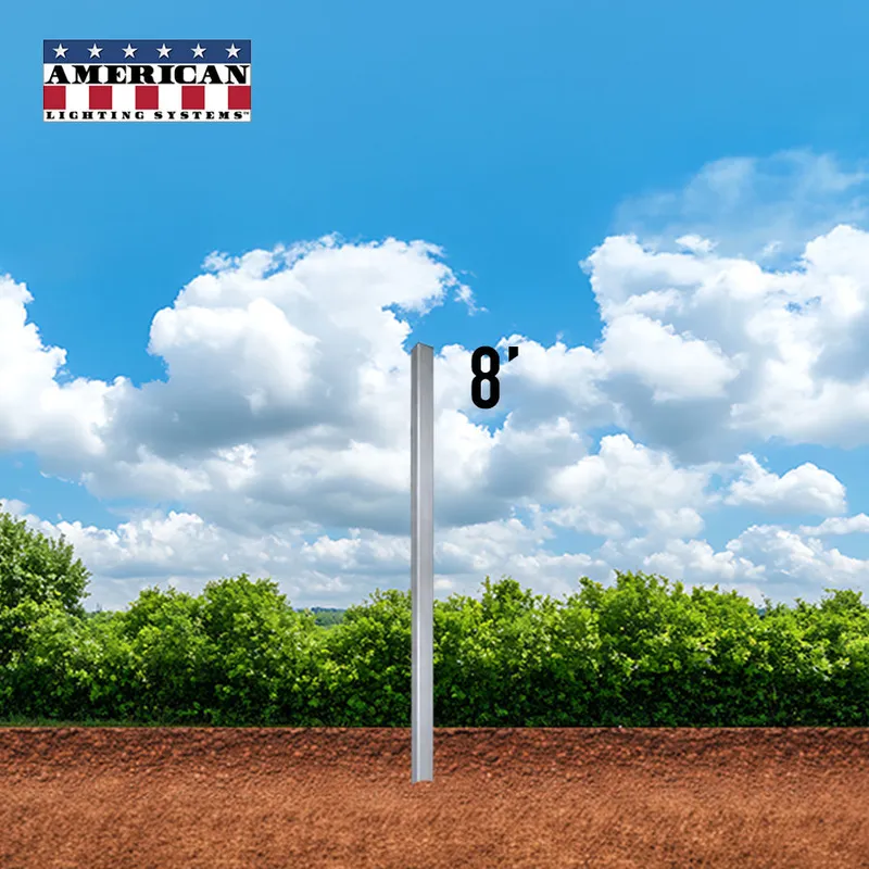 8 Foot Aluminum Square Straight Direct Burial 4in .125 Thickness — American Lighting Systems LED General Lighting  