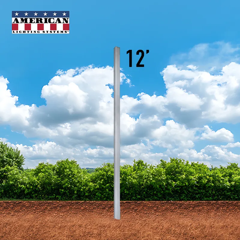 12 Foot Aluminum Square Straight Direct Burial 4in .125 Thickness — American Lighting Systems LED General Lighting  