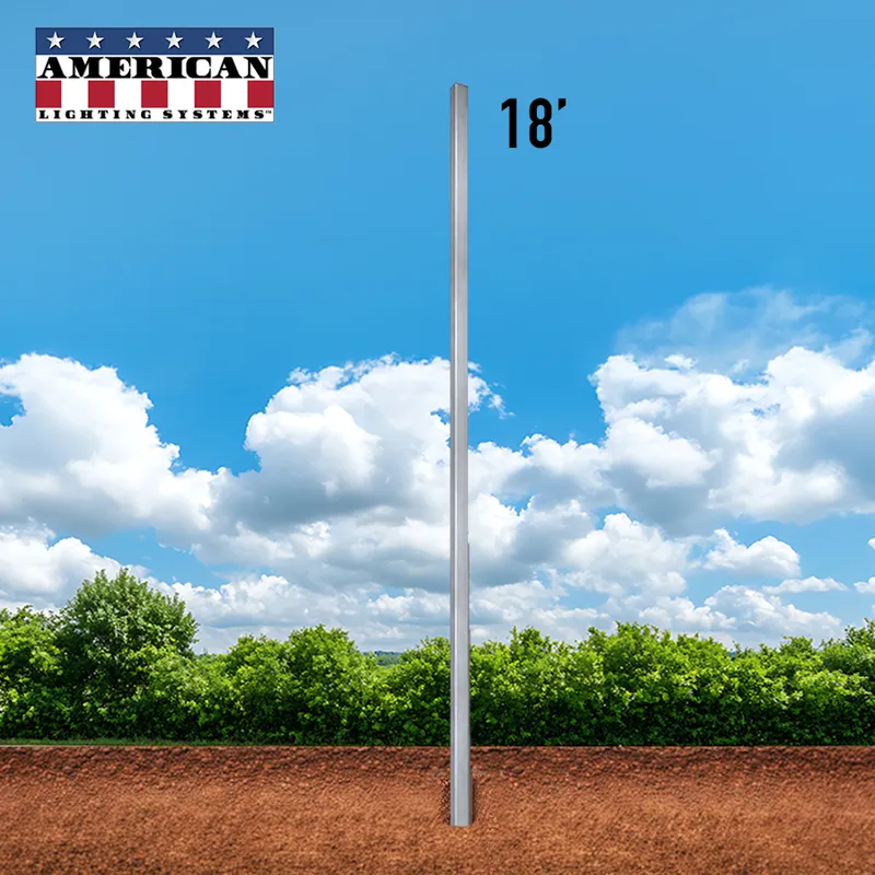 18 Foot Aluminum Square Straight Direct Burial 5in .188 Thickness — American Lighting Systems LED General Lighting  