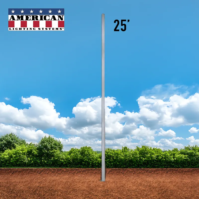 25 Foot Aluminum Square Straight Direct Burial 6in .188 Thickness — American Lighting Systems LED General Lighting  