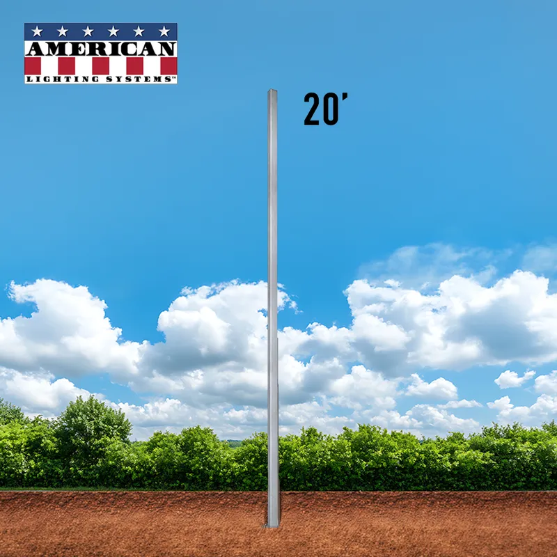 20 Foot Aluminum Square Straight Direct Burial 6in .188 Thickness — American Lighting Systems LED General Lighting  
