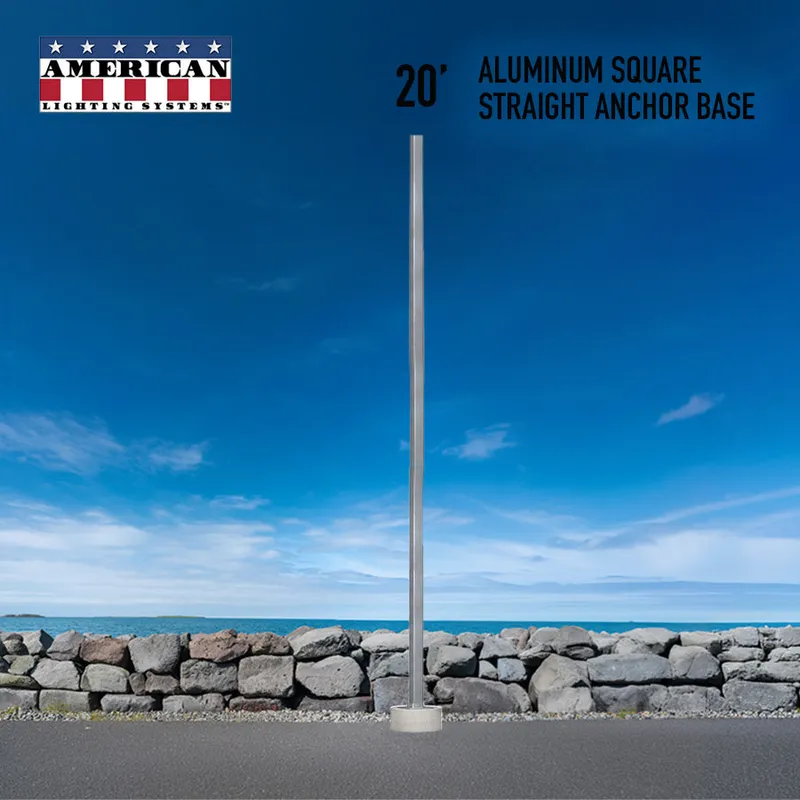 20 Foot Aluminum Square Straight Anchor Base 4in — American Lighting Systems LED General Lighting  