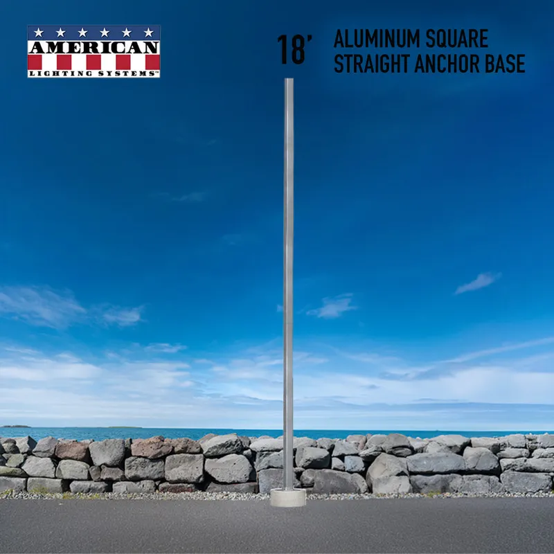 18 Foot Aluminum Square Straight Anchor Base 4in — American Lighting Systems LED General Lighting  