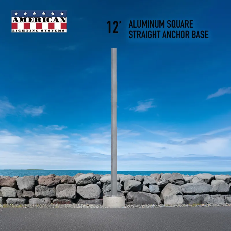 12 Foot Aluminum Square Straight Anchor Base 4in — American Lighting Systems LED General Lighting  