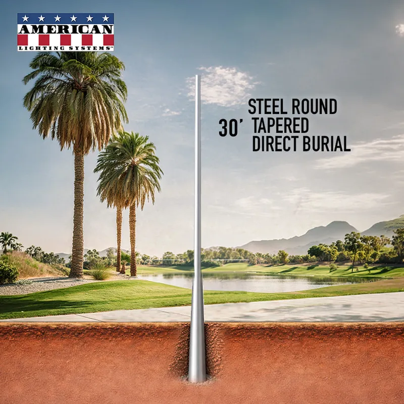 30 Foot Steel Round Tapered Direct Burial 11 Gauge — American Lighting Systems LED Linear Lights  