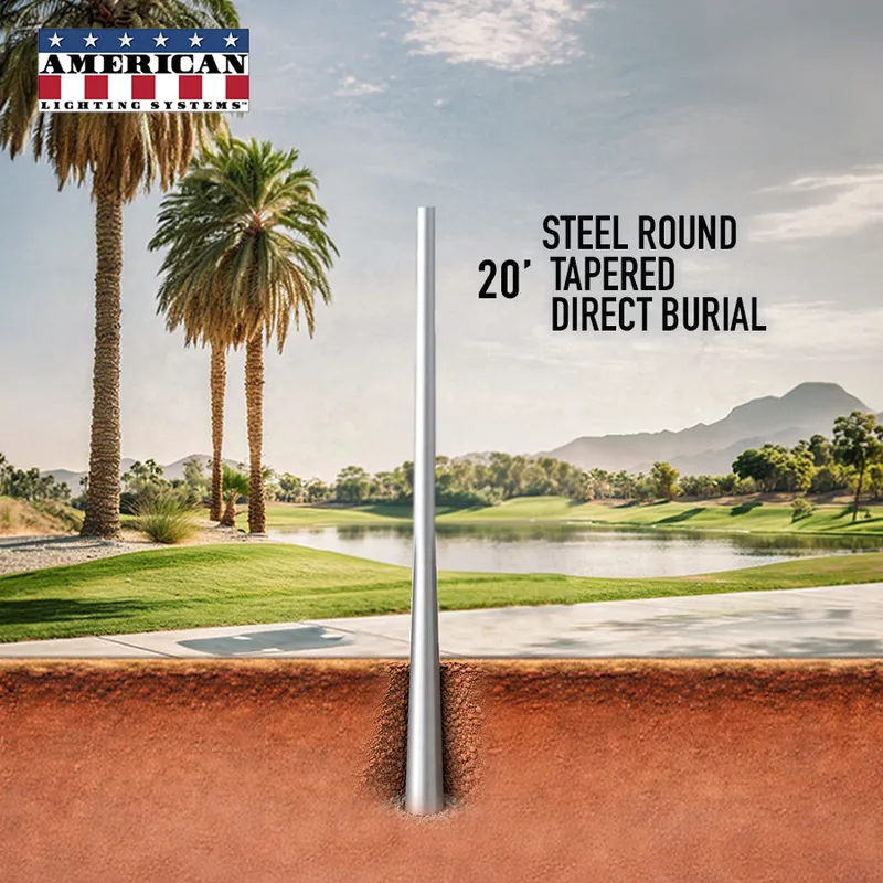 20 Foot Steel Round Tapered Direct Burial 11 Gauge — American Lighting Systems LED Linear Lights  
