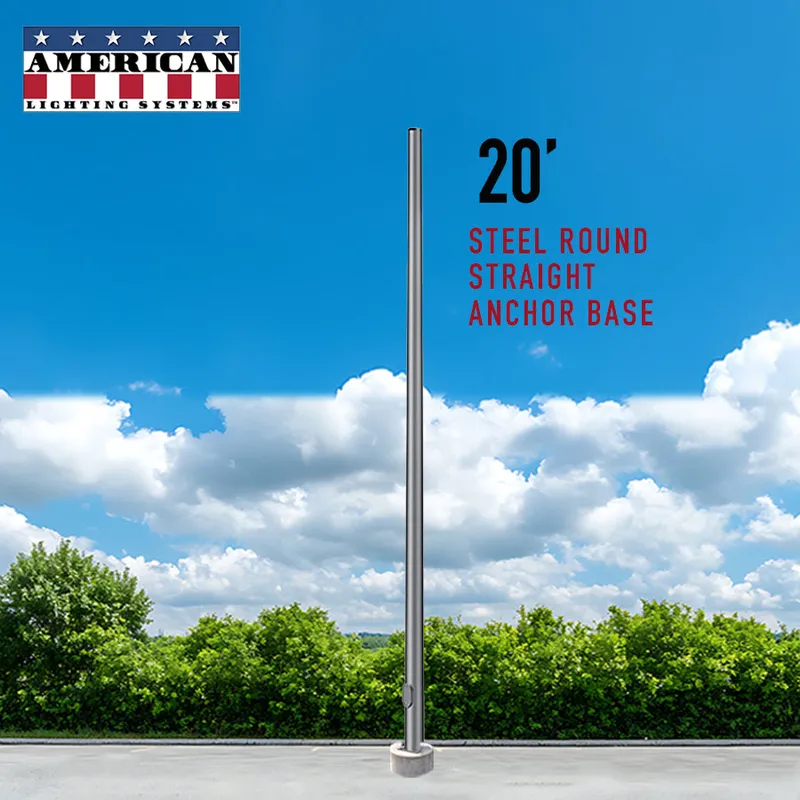 20 Foot Steel Round Straight Anchor Base 4in 11 Gauge — American Lighting Systems LED General Lighting  