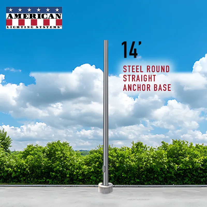 14 Foot Steel Round Straight Anchor Base 3in 11 Gauge — American Lighting Systems LED General Lighting  