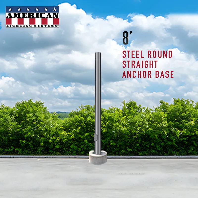 8 Foot Steel Round Straight Anchor Base 3in 11 Gauge — American Lighting Systems LED General Lighting  
