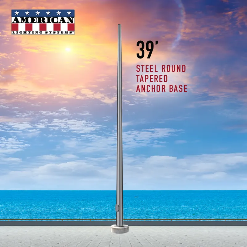 39 Foot Round Tapered Steel Anchor Base 11 Gauge — American Lighting Systems LED Linear Lights  