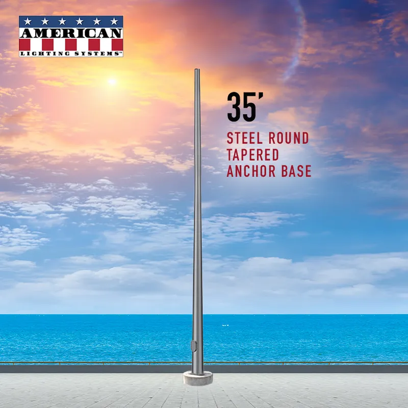 35 Foot Round Tapered Steel Anchor Base 11 Gauge — American Lighting Systems LED Linear Lights  