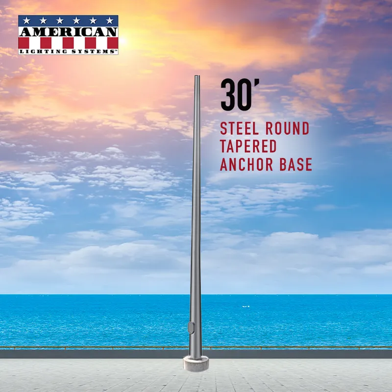 30 Foot Round Tapered Steel Anchor Base 11 Gauge — American Lighting Systems LED Linear Lights  