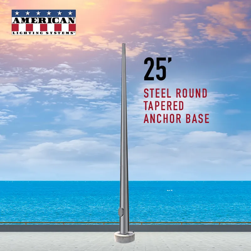 25 Foot Round Tapered Steel Anchor Base 11 Gauge — American Lighting Systems LED Linear Lights  
