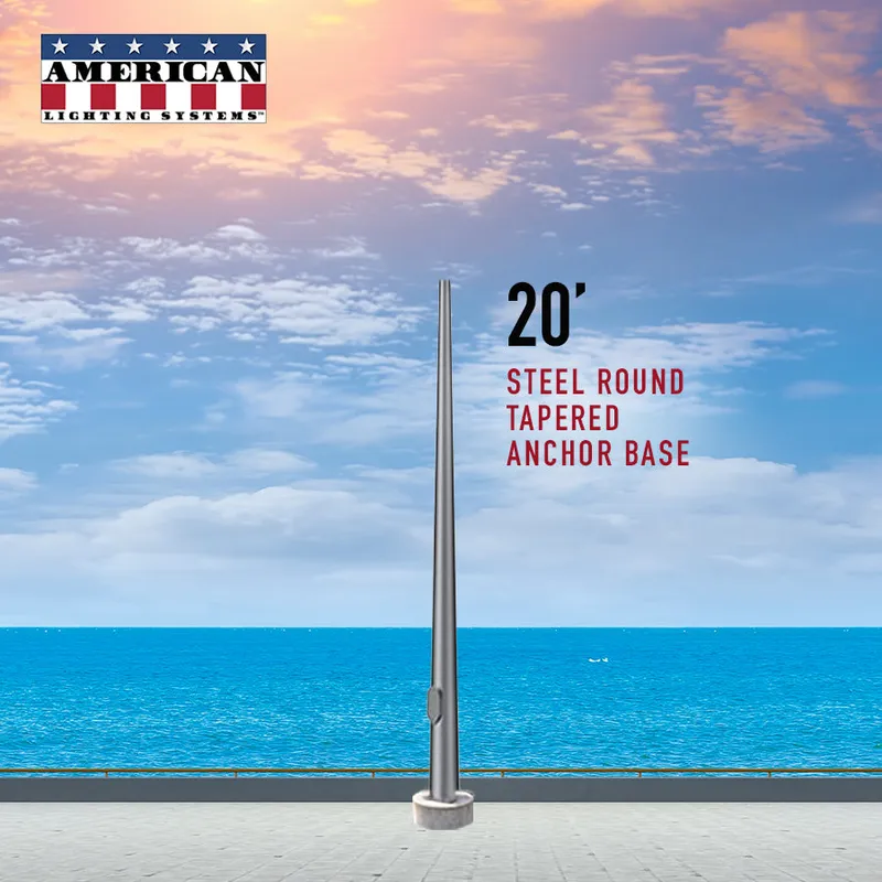 20 Foot Round Tapered Steel Anchor Base 11 Gauge — American Lighting Systems LED Linear Lights  