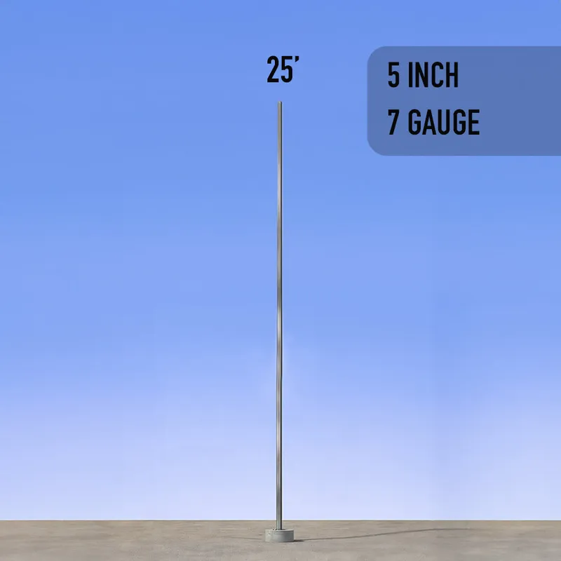 Commercial Light Pole 25 Foot Straight Square Steel Anchor Base 5in 7 Gauge — American Lighting Systems LED General Lighting  