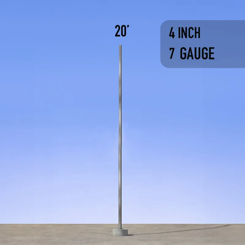 20 Foot Steel Commercial Light Poles - Straight Square Anchor Base 4in 7 Gauge — American Lighting Systems LED General Lighting  
