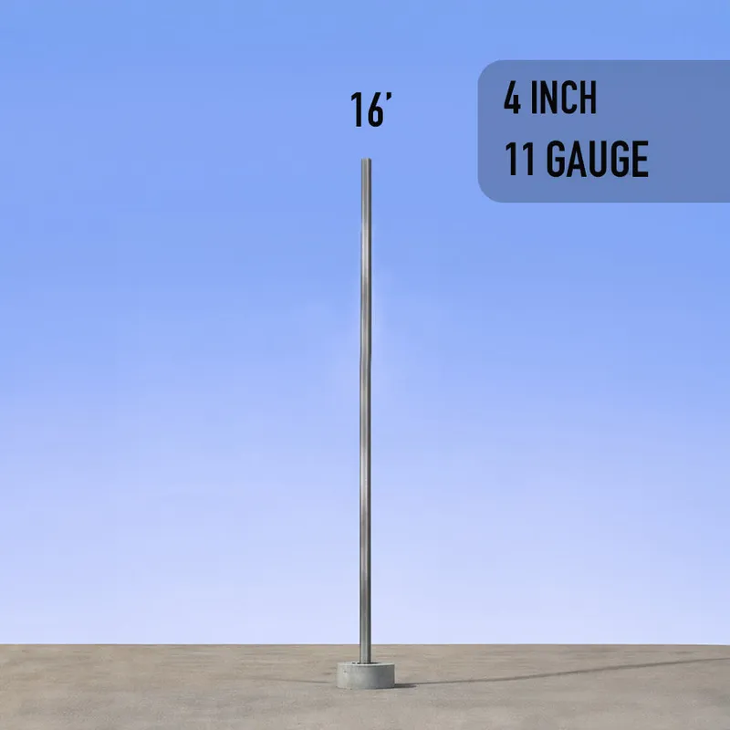 16 Foot Straight Square Steel Anchor Base Commercial Pole 4in 11 Gauge — American Lighting Systems LED General Lighting  